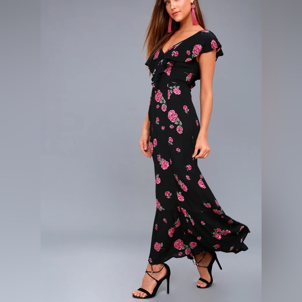 Billabong Dress Southern Border Black Floral Print Maxi Dress